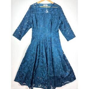 YISO Plus Size Lace Teal 3/4 Sleeve Fit & Flare Semi Formal Dress Size 5XL